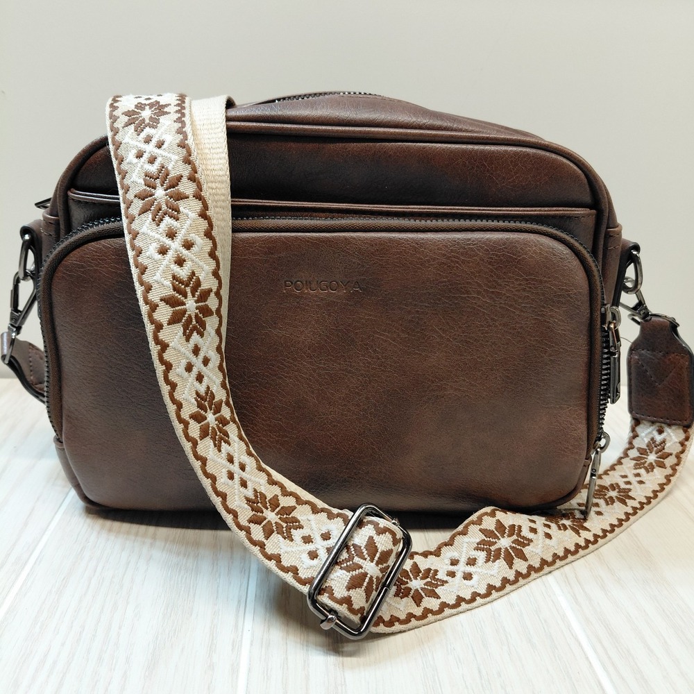 POIUGOYA Crossbody Bag Built In Wallet Brown Removable Strap Multi Compartments